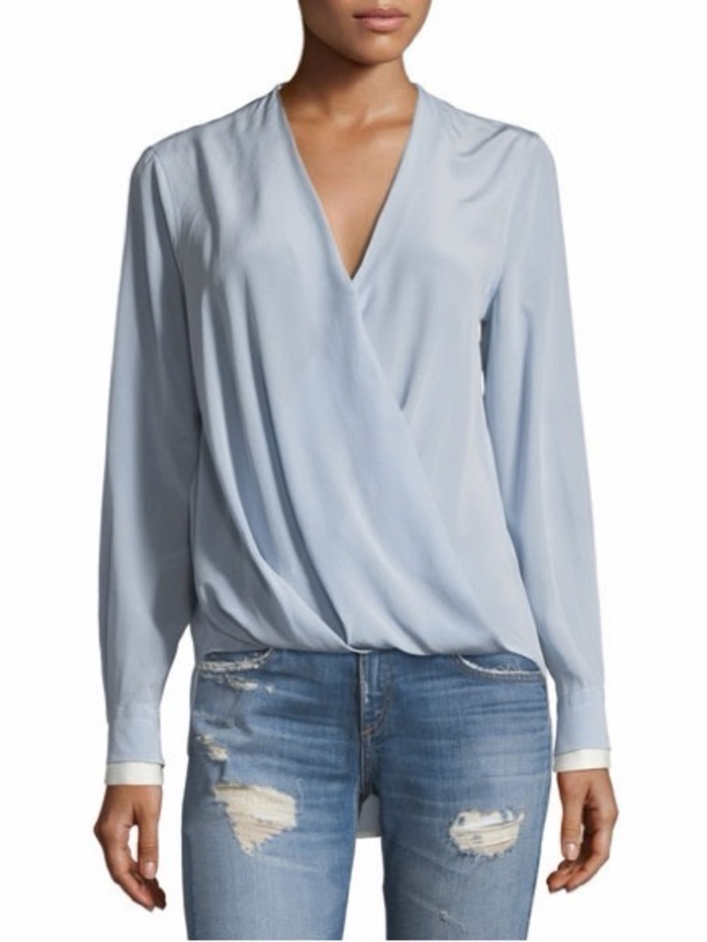 rag & bone Victor Surplice Lillac Silk Blouse pale blue wrap blouse 100% silk